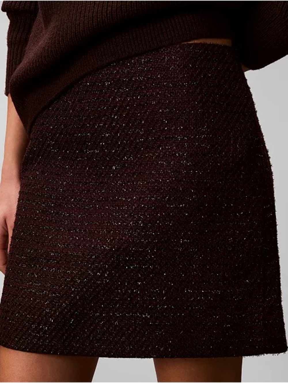 NWT Sz 6 Calvin Klein Sparkle Tweed Mini Skirt in Burgundy Classic Contemporary